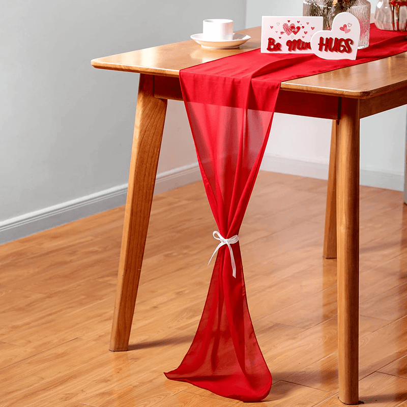 2 Pieces Valentine'S Day Chiffon Tulle Table Runner 12 X 106 Inch Table Runner Romantic Wedding Sheer Table Runner for Valentine'S Day Wedding Anniversary Bridal Shower Engagements Decor (Red) Home & Garden > Decor > Seasonal & Holiday Decorations Tegeme Red  