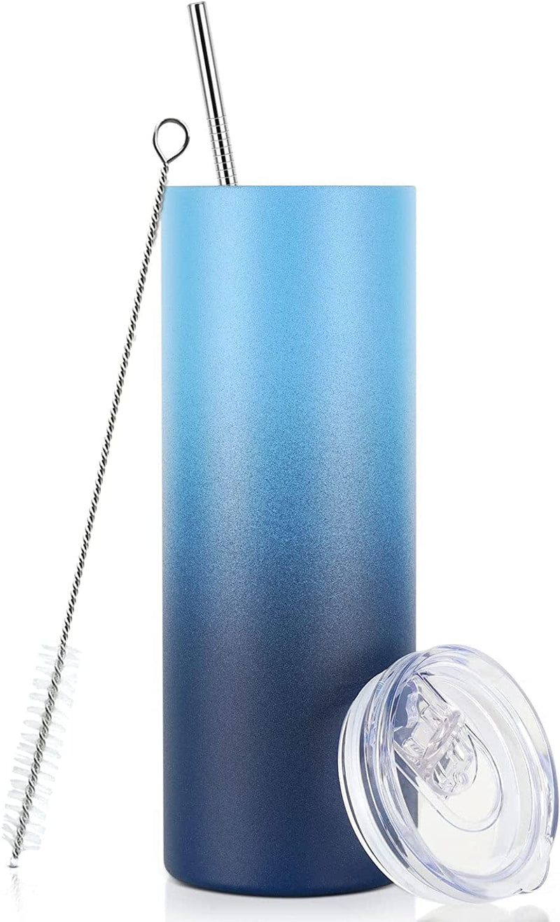 20 Oz Skinny Travel Tumblers, 8 Pack Stainless Steel Skinny Tumblers with Lid Straw, Double Wall Insulated Tumblers, Slim Water Tumbler Cup, Vacuum Tumbler Travel Mug for Coffee Water Tea, Silver Home & Garden > Kitchen & Dining > Tableware > Drinkware Lifecapido Blue Gradient 1 