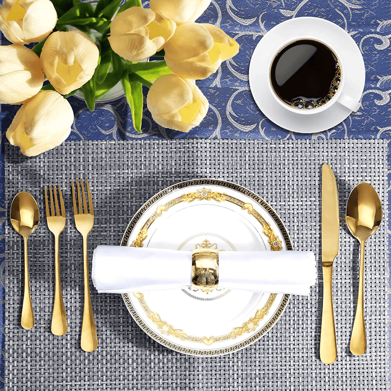 20-Piece Gold Silverware Set, Titanium Colorful Plated Flatware Set, Stainless Steel Cutlery Set, Service for 4, Square Handle, Tableware Set include Knife Fork Spoon, Mirror Finish,Dishwasher Safe Home & Garden > Kitchen & Dining > Tableware > Flatware > Flatware Sets AMOTA TIO   