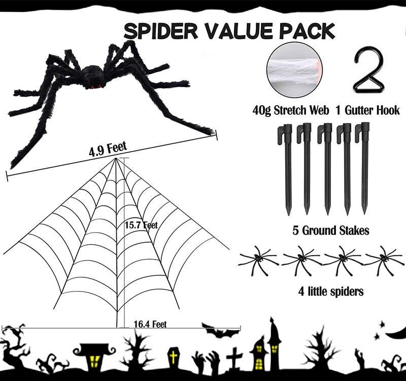 200" Spider Web Halloween Decorations Outdoor Indoor + 59" Huge Big Large Giant Spider + Fake Spider Stretch Cobweb Triangular Haunted Cute Creepy Cheap Lawn Yard Home Costumes Party Scary House Decor Arts & Entertainment > Party & Celebration > Party Supplies Gyothrig   