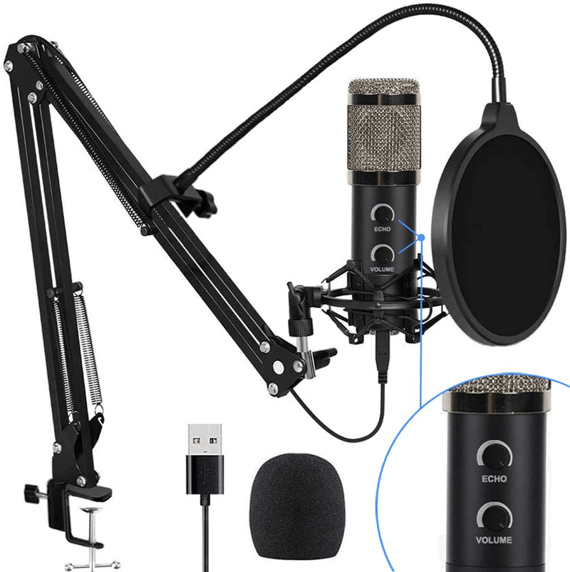 2021 Upgraded USB Condenser Microphone for Computer, Great for Gaming, Podcast, LiveStreaming, YouTube Recording, Karaoke on PC, Plug & Play, with Adjustable Metal Arm Stand, Ideal for Gift, Black Electronics > Audio > Audio Components > Microphones Bonke Silver  