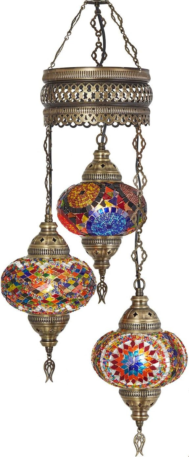 DEMMEX Turkish Moroccan Mosaic Swag Plug in Chandelier Light Ceiling Hanging Lamp Pendant Light Fixture, 3 Big Globes (3 X 7 Globes Swag Plug In)