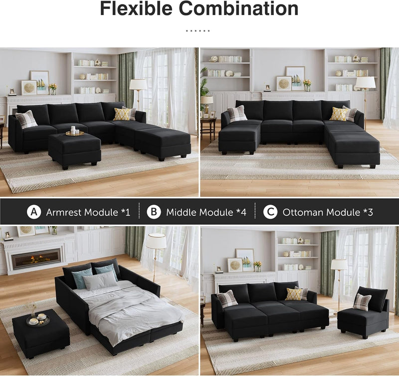 HONBAY Middle Module for Modular Sectional Sofa Couch, Accent Armless Chair with Storage Seat, Velvet Black