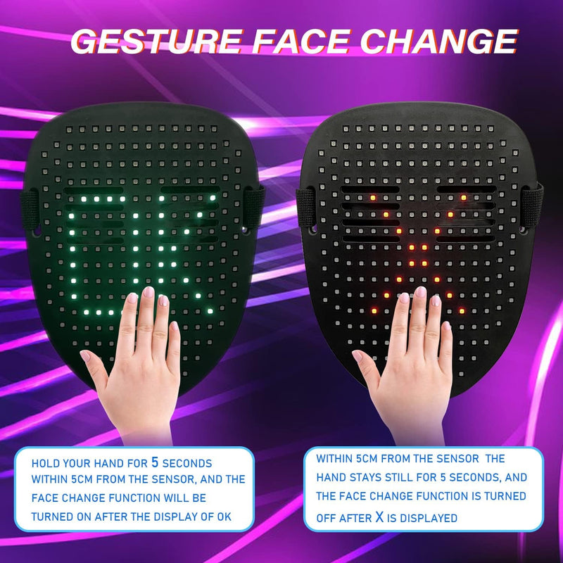 Depointer Life Led Mask with Gesture Sensing,Unisex LED Lighted Face Transforming Mask for Costume Cosplay Party Masquerade