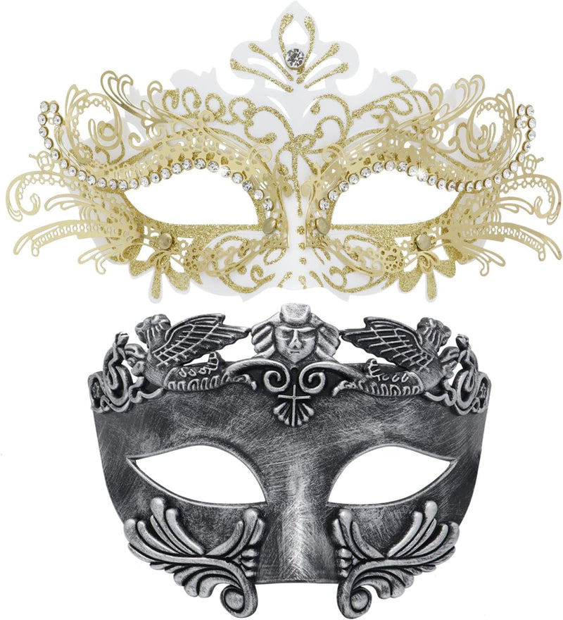 Couple Masquerade Metal Mask Roman Greek Man Mask Venetian Halloween Costume Ball Mask Mardi Gras Mask Cosplay Party Mask