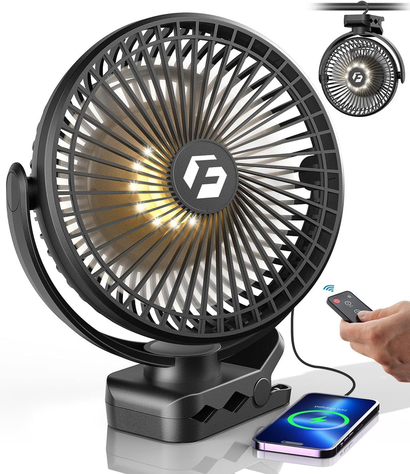 8-Inch Clip on Fan - 12000Mah Portable Fan Battery Rechargeable with 3 Speeds and Strong Airflow, USB Fan Small Desk Fan Personal Quiet Fan for Office Stroller Bedroom and Camping.