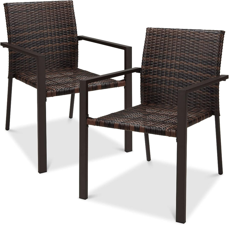 Best Choice Products Set of 2 Stackable Outdoor Wicker Dining Chairs All-Weather Firepit Armchair W/Armrests, Steel Frame for Patio, Deck, Garden, Yard - Natural