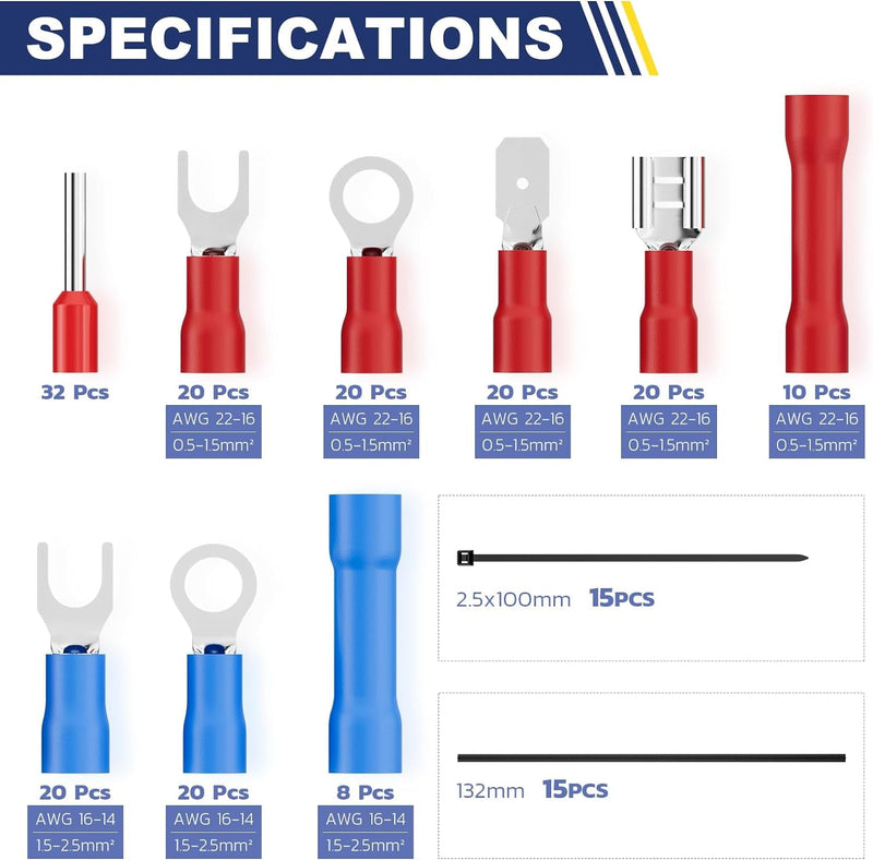 Haisstronica 201PCS Wire Stripper Kit - Automatic Wire Stripping Tool for AWG 24-10 Cables with Insulated Terminals, Self Adjusting Universal Wire Strippers and Crimpers for Electrical Work