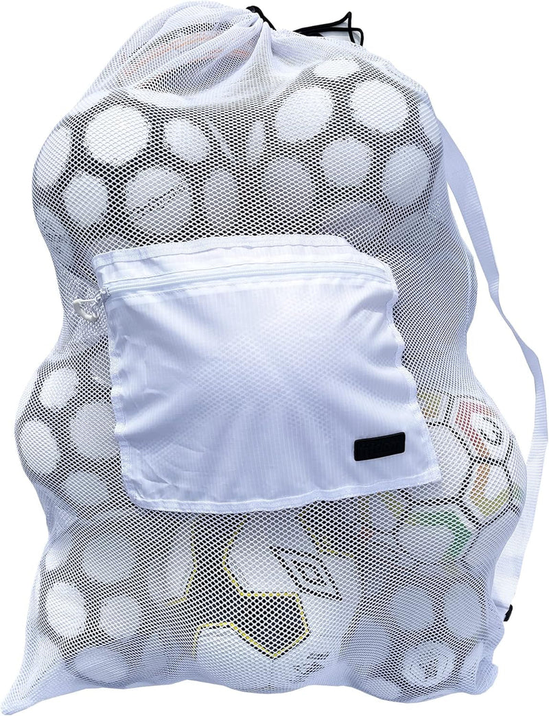 Fitdom Extra Large Heavy Duty Mesh Bag. Best for Soccer Ball, Water Sports, Beach Cloth, Swimming Gears. Adjustable Shoulder Strap. Secure Side Pocket