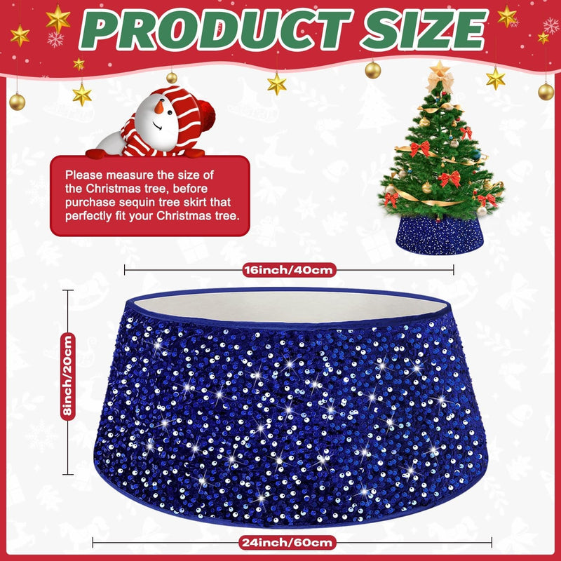 Blue Christmas Tree Collar 23.6 Inch Sequin Velvet Christmas Tree Skirt Christmas Tree Stand Base Cover for Xmas Tree Ring Christmas Tree Base Box Sparkle Tree Collar Skirt for Home Decor