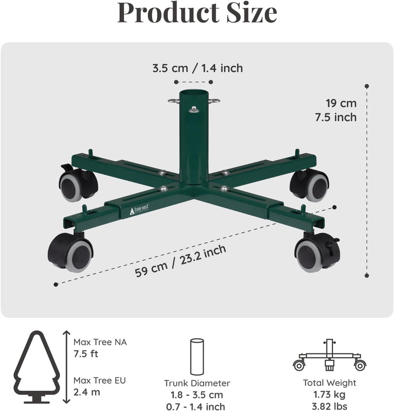 Christmas Tree Stand Base with Wheels Movable Fake Tree Holder for 6Ft Artificial Plant Taxi No Tree Collar or Skirt (Green)