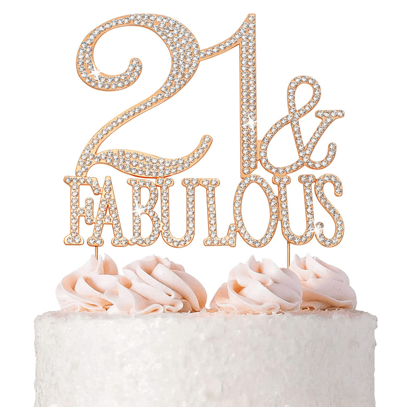 21 Cake Topper - Premium Rose Gold Metal. 21st Bday 21 and Fabulous Rhinestone Birthday Cake Topper Makes a Great Centerpiece, Birthday Party Decoration, and Keepsake - Now in a Protective Box Home & Garden > Decor > Seasonal & Holiday Decorations& Garden > Decor > Seasonal & Holiday Decorations Crystal Creations   
