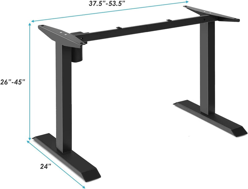 Electric, Single Motor Height Adjustable 2 Button Controller, Table Base for Work Home Office Computer Workstation Standing Desk Frame, Black