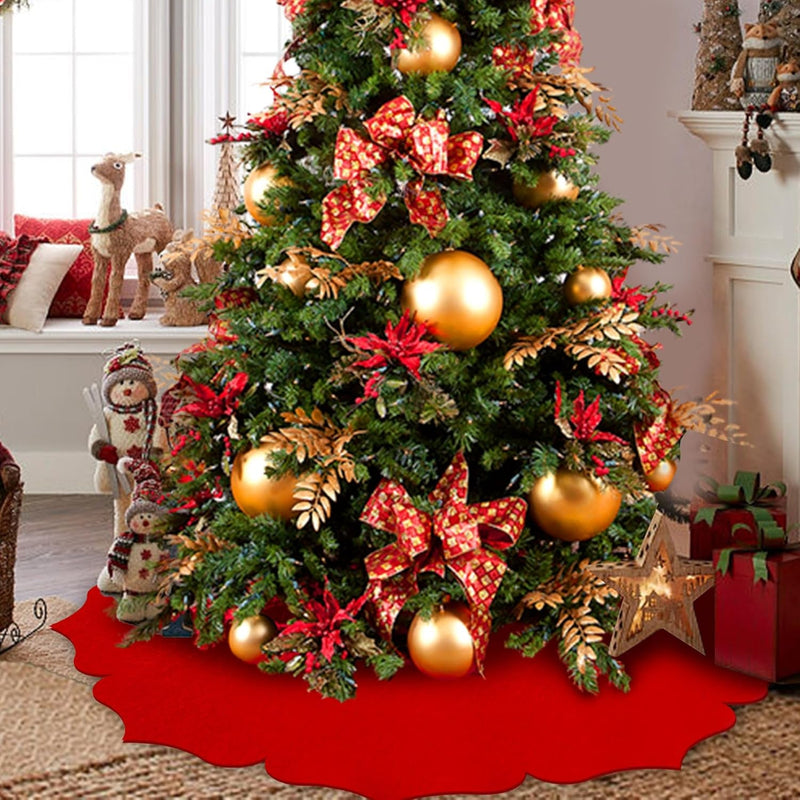 Christmas Tree Skirt,48 Inch Classic Non-Woven Fabric Red Tree Skirt,For Xmas Tree and Holiday Indoor Decoration(Red, Small)