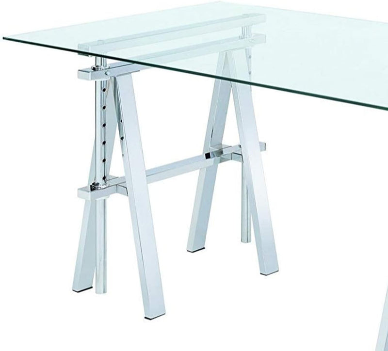 Benzara Office Desk, Clear and Silver