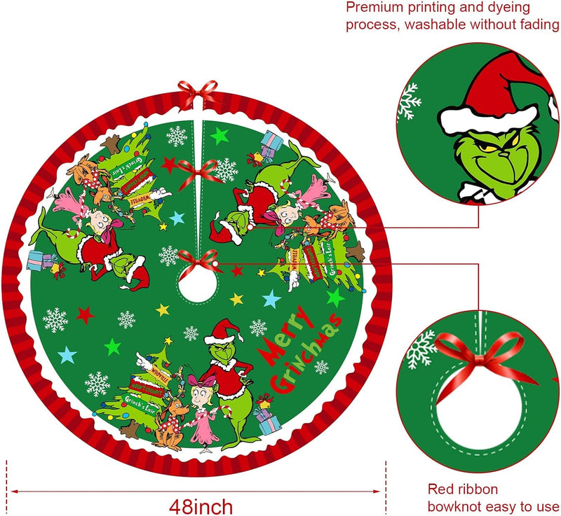 Christmas Tree Skirt, 48 Inch Soft and Funny Trimmed Merry Christmas Tree Collar Farmhouse Xmas Holiday Party Decoration (A)