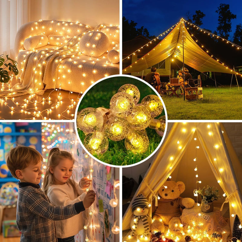 Globe String Lights, Crystal Globe Fairy String Lights Battery Operated with 33 Foot 80LED, Remote, IP67 Waterproof Indoor Outdoor Hanging Decorative Lights for Home Party Patio Garden