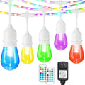 48FT RGB String Lights with Rope Fairy, LED RGB Café Patio Lights Outdoor with Remote, Waterproof Shatterproof Edison String Lights for Garden