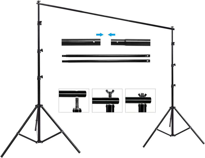 10Ft X 8.5Ft Adjustable Photography Backdrop Support System Photo Video Studio Muslin Background Stand Kit with Carry Bag