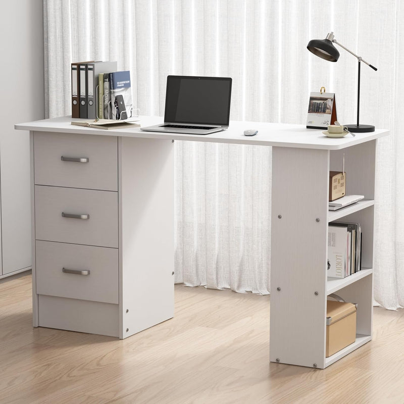 Computer Desk with Drawers,Standing Desk with Storage Racks,Writing Desk for Home Office or Bedroom (WHITE)