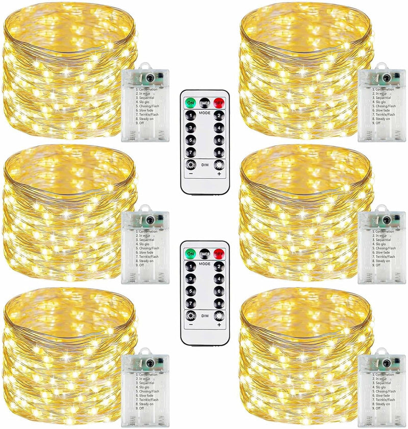 3-Pack 78FT Fairy Lights Battery Operated with Timer & Remote, Waterproof 240 LED Twinkle String Lights Outdoor Indoor 8 Modes for Christmas, Bedroom, Dorm, Wedding, Tree, Mason Jar, Party(Warm White)