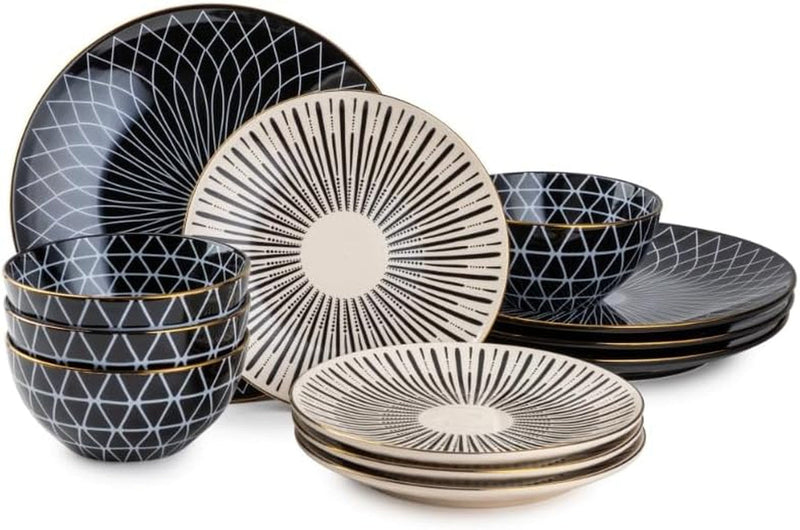 Ceramic Tableware 12 Piece Dinnerware Set, Service for 4
