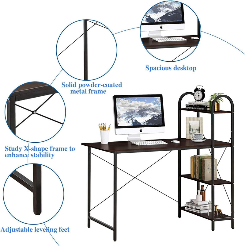 Computer Desk with Storage Shelves 47'' Small Study Writing Desk with Bookshelves for Small Spaces Modern Home Office Workstation