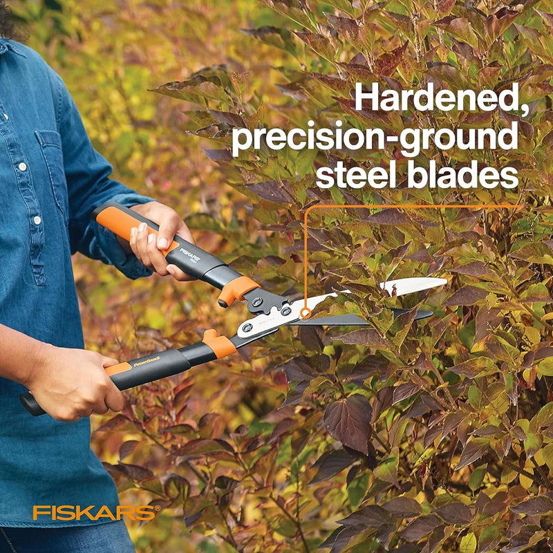 Fiskars 23-Inch Hedge Shears, Bush Trimmer with Powergear2 Design That Provides 3X More Power on Every Cut, Softgrip Handles with Shock-Absorbing Bumpers