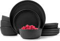 Dinnerware Sets, Stoneware Dinnerware Sets, Plates and Bowls Sets, Dishes, 12-Piece Service for 4, Matte Black