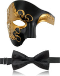 Funmular Masquerade Mask for Men Phantom of the Opera Half Face Mask with Bowtie, Venetian Masks for Halloween Party