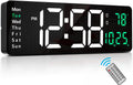 16.2" LED Digital Wall Clock with Remote, Auto Brightness, Alarm/Date/Temp/Week Display, 12/24Hr Format - Green