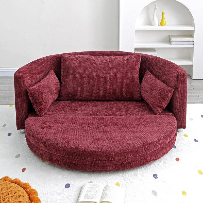 Foldable Sofa Bed, Folding Sleeper Couch Circular Floor Sofa Bed, Futon Couch Convertible Loveseat Sofa Lazy Sofa Couch for Balcony Living Room Dark Red