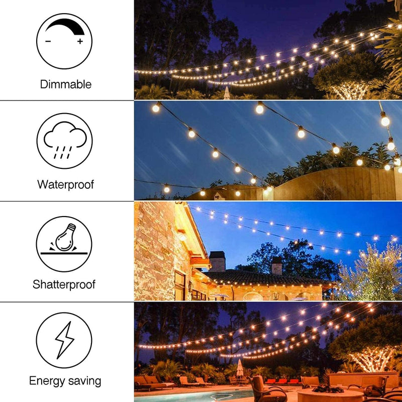 Banord 102FT Outdoor String Lights, Waterproof Patio Lights with 35 Shatterproof LED Bulb Hanging Light String, Black String Light Vintage Party Lights for Garden, Backyard, Porch, Cafe, Deck, Wedding