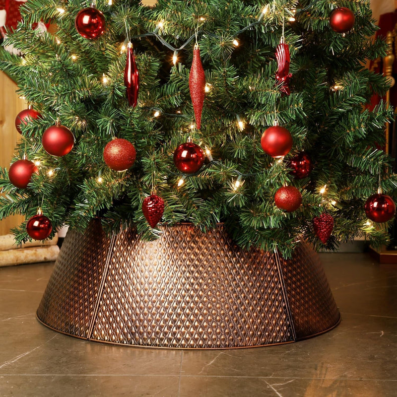 FORUP Metal Christmas Tree Collar, 27.6" Christmas Tree Ring, Christmas Tree Skirt Base Stand Protection from Pets, Tree Base Cover for Christmas Tree Decorations (Bronze)