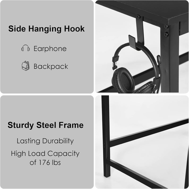 COSTWAY 59” Computer Desk, with 2 Removable Storage Shelves, Industrial Writing Workstation with Headphone Hook, for Home Office, Gaming Desk (Black)