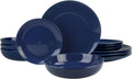 12 Piece Coupe Stoneware Dinnerware Set with Dinner Bowl, Service for 4, Cobalt Blue