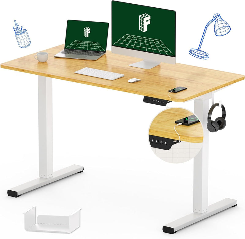 FLEXISPOT Standing Desk Quick Assembly Electric Adjustable with 48 X 24 Inches Whole-Piece Desktop Ergonomic Memory Controller Stand up Desk(White Frame + 48" Grey Wood Grain)