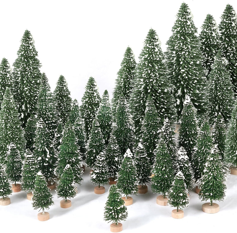 30Pcs Mini Christmas Trees Artificial Christmas Tree Bottle Brush Trees with Wooden Base for Christmas Decor Christmas Party Home Table Craft Decorations(Green+Silver+White)