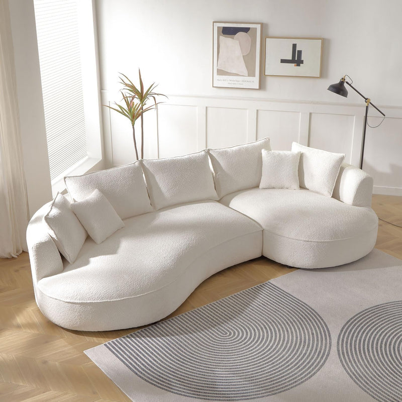 124.8" Curved Sofa Living Room Cloud Couch, Modern Upholstery Boucle Sofa, Comfy Lazy Cream White Modular Sectional Sofa with Pillows for Bedroom Apartment Mid-Century Left Hand Facing