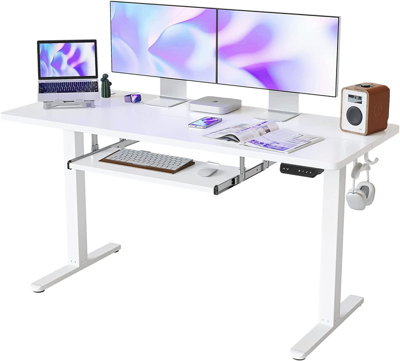 FEZIBO Standing Desk with Keyboard Tray, 55 × 24 Inches Electric Height Adjustable Desk, Sit Stand up Desk, Computer Office Desk, Rustic Brown