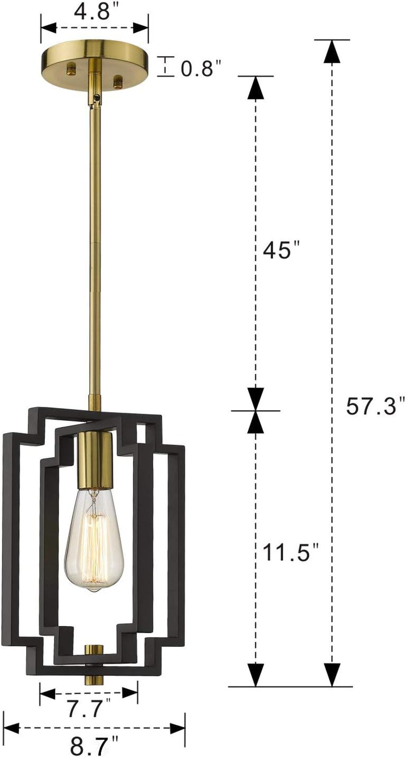 Emliviar Industrial Pendant Light, 1-Light Kitchen Hanging Light Fixture Adjustable, Black and Gold Finish, JE1981M1L BK+G