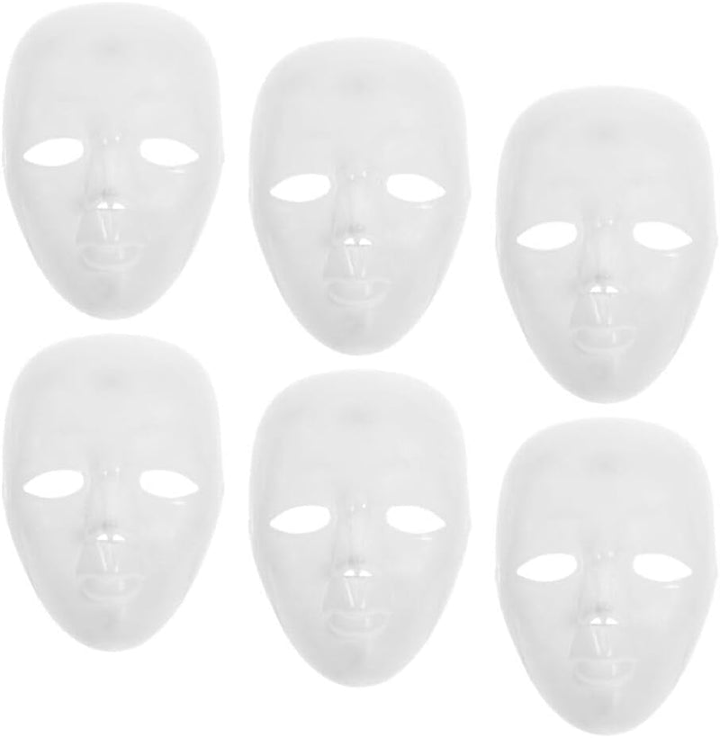 6Pcs White Plain Masks, Masquerade Plastic Blank Mask, Cosplay Mask Prop Full Facial Mask DIY Full Face Paintable Mask for Crafts, Mardi Gras and Halloween Costumes