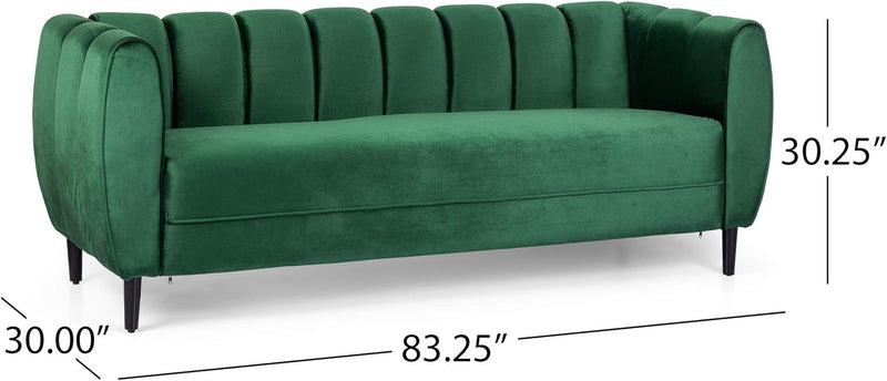 Christopher Knight Home Miranda Velvet 3 Seater Sofa, Emerald, Dark Brown