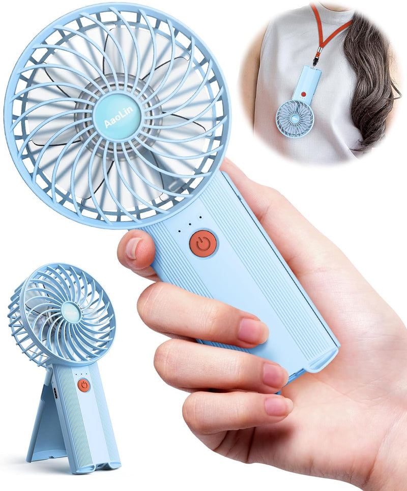 2Pcs Mini Portable Folding Handheld Fans USB Rechargeable Personal Fan Neck Desktop 4-Speed 3-In-1 Silent Handheld Mini Fan 6-15 Hours Battery Life Suitable for Summer Travel Camping Outdoor Kids Gift