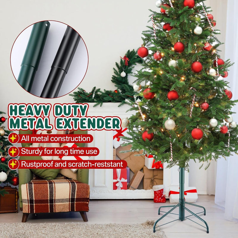 14.8" Christmas Tree Height Extender with 3 Fixing Screws, Fits 0.5-1.25 Inch Tree Poles, Make Christmas Tree Taller for 4.5 Ft to 7.5Ft Artificial Trees, Seasonal Indoor Decor (Green)