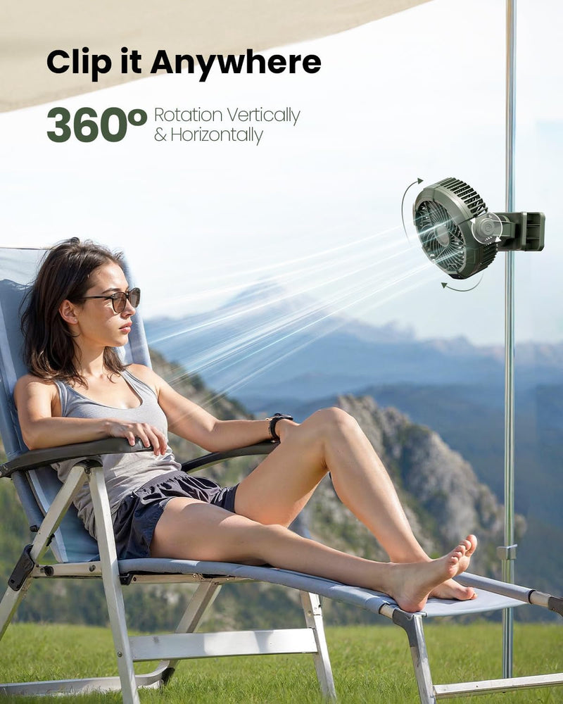 Gaiatop Camping Fan with Light, 4000Mah Portable Rechargeable Battery Powered Fan, 3 Speed Small Desk Fan, Clip on Fan with LED Digital Display, USB Fan with Hanging Hook for Outdoor, Bedroom