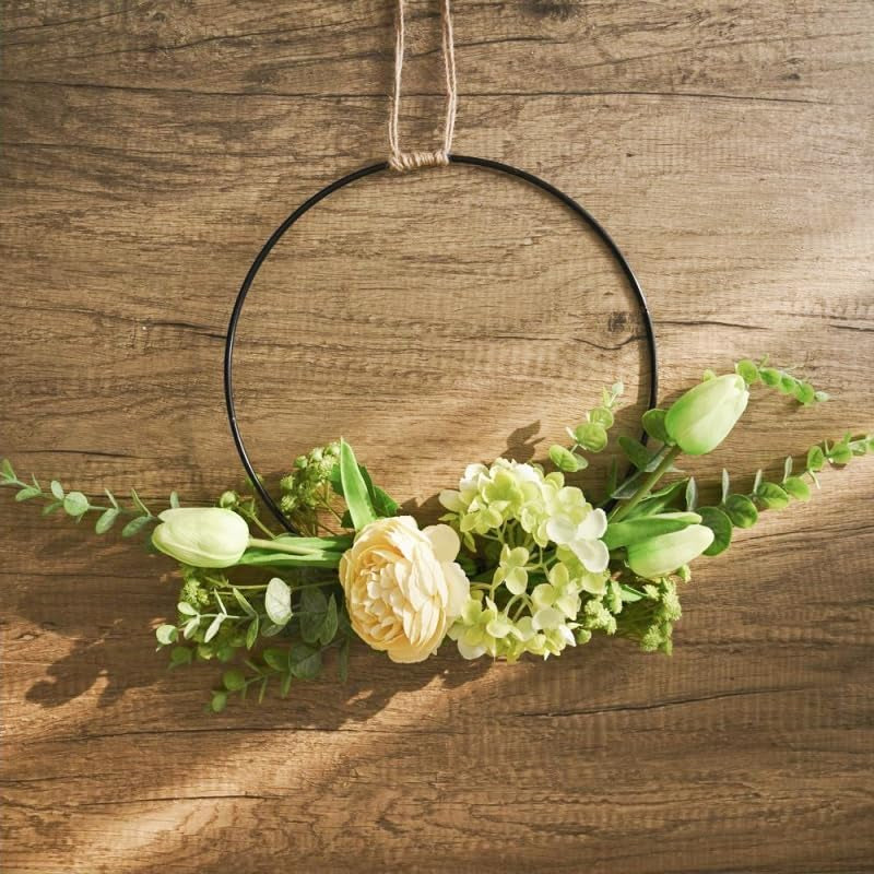 17.72Inch Elegant Artificial Wreath: Peony & Tulip Design, Perfect for Doorstep, Foyer, Living Room, Farmhouse, Home, and Wedding Decorations.