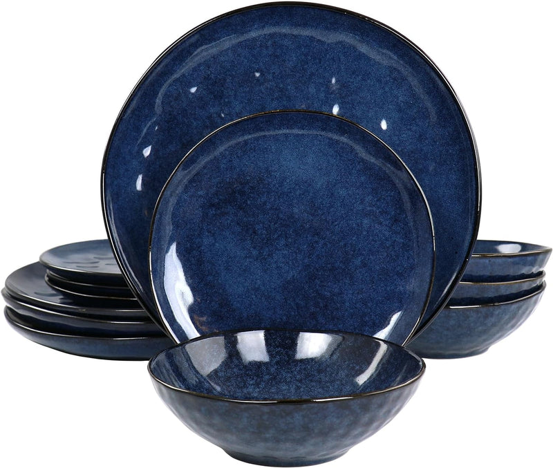 Elama Samara 12 Piece Stoneware Dinnerware Set (Blue)