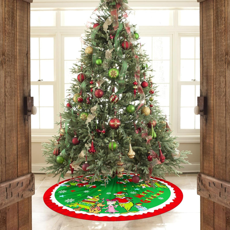 Christmas Tree Skirt, 48 Inch Soft and Funny Trimmed Merry Christmas Tree Collar Farmhouse Xmas Holiday Party Decoration (A)