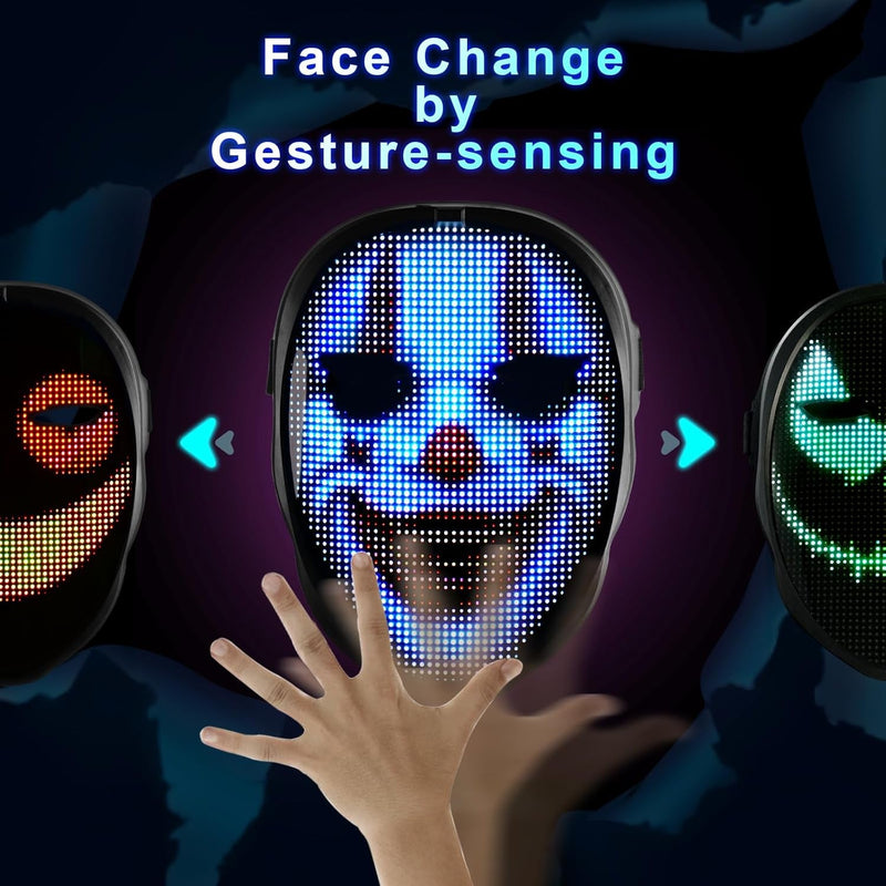 Face Transforming LED Mask with App Controlled - Programmable LED Halloween Mask Digital Luminous Mask for Costume Cosplay